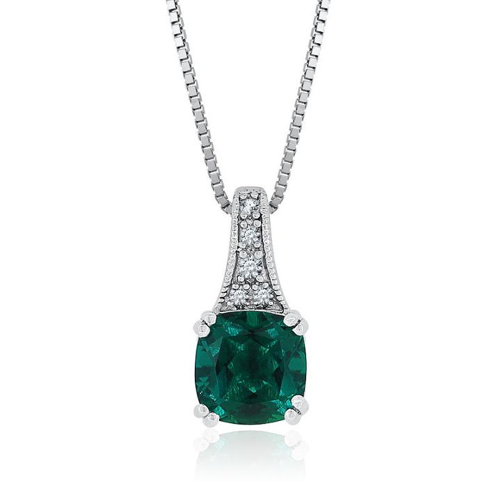 Lab-created Emerald & Lab-created White Sapphire Sterling Silver Pendant Necklace