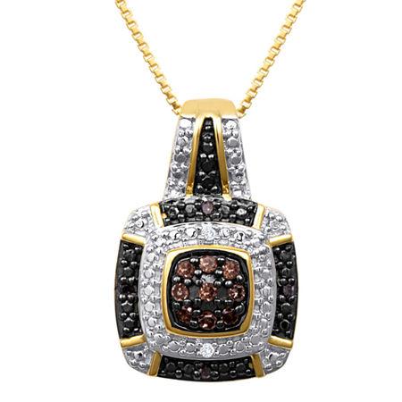 1/10 Ct. T.w. White, Champagne And Color-enhanced Black Diamond Pendant Necklace