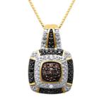 1/10 Ct. T.w. White, Champagne And Color-enhanced Black Diamond Pendant Necklace