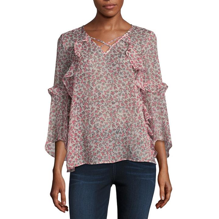 Belle + Sky 3/4 Sleeve Ruffle Cross Front Blouse