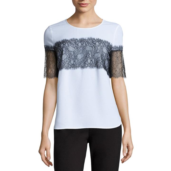 Liz Claiborne Short Sleeve Crew Neck Woven Blouse-petites