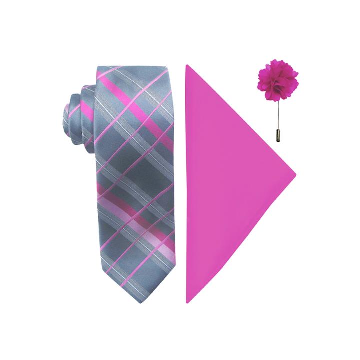 Jf J. Ferrar Fashion Grid Tie, Pocket Square And Lapel Pin Set