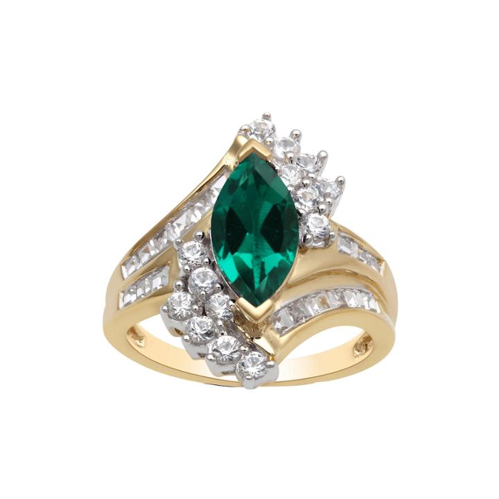Lab Created Emerald & White Sapphire Ring In 14k Gold Over Silver