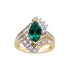 Lab Created Emerald & White Sapphire Ring In 14k Gold Over Silver