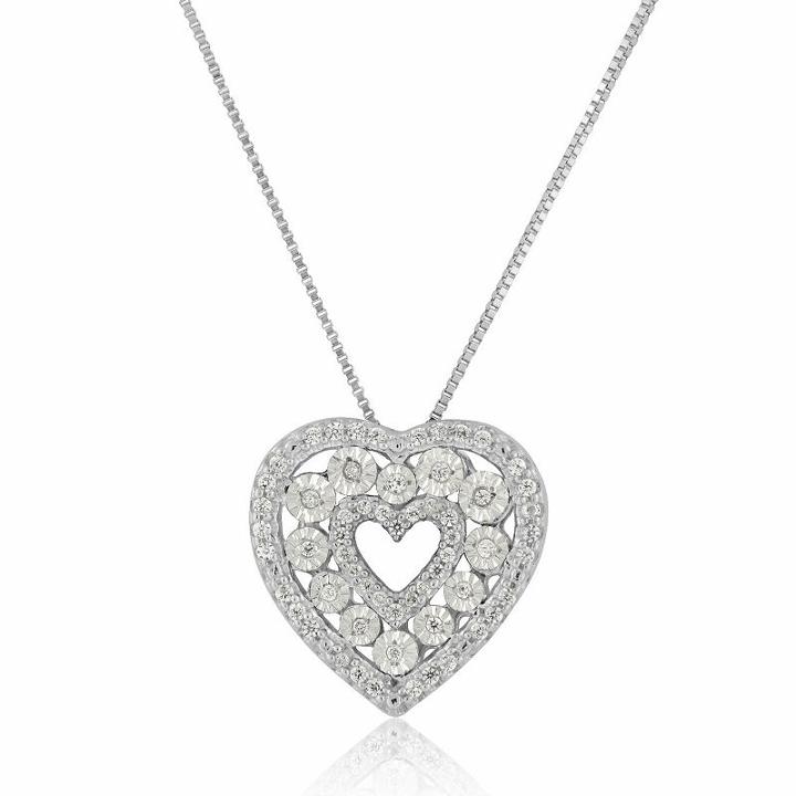 Womens 1/5 Ct. T.w. Genuine White Diamond Heart Pendant Necklace