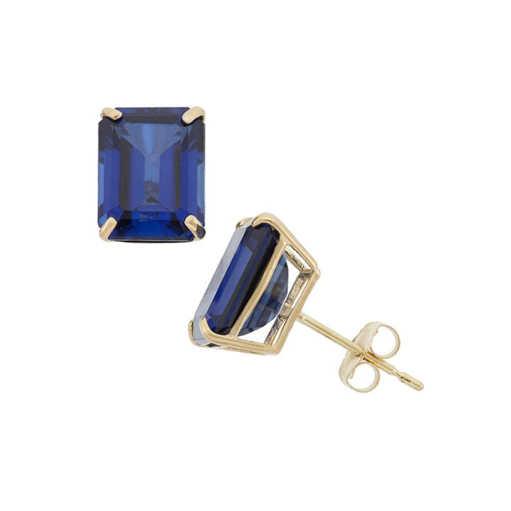Emerald Blue Sapphire 10k Gold Stud Earrings