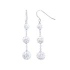 Sparkle Allure Clear Pave Crystal 3 Ball Silver Over Brass Drop Earrings