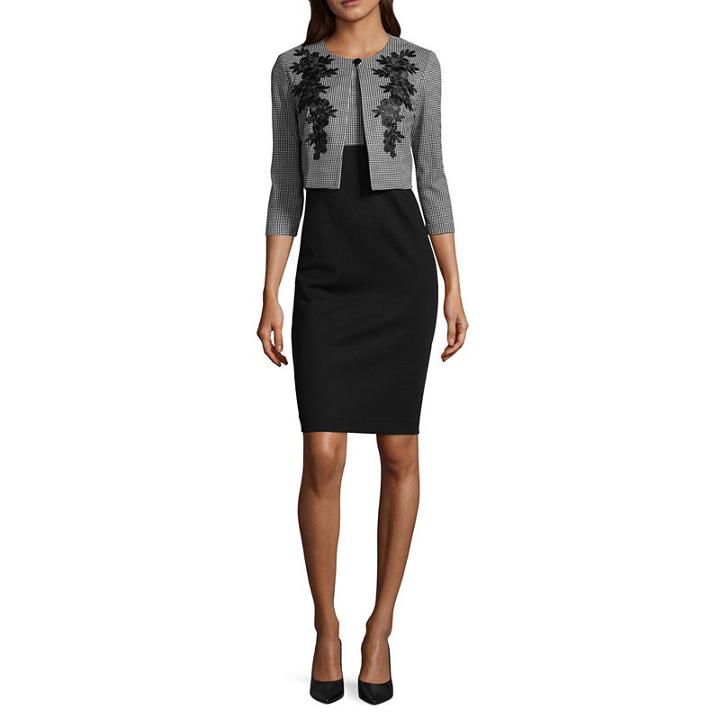 Danny & Nicole 3/4 Sleeve Applique Jacket Dress-petite