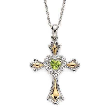Peridot & Lab-created White Sapphire Two-tone Cross Pendant Necklace