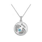 Personalized 14k White Gold Name And Birthstone Footprints Pendant Necklace