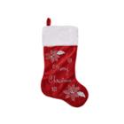 20 Embroidered Red Velveteen Poinsettia Merry Christmas Stocking With White Faux Fur Cuff