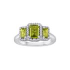 Genuine Peridot And Diamond-accent Sterling Silver 3-stone Ring