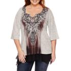 Unity&trade; 3/4-sleeve Top With Chiffon Layer - Plus