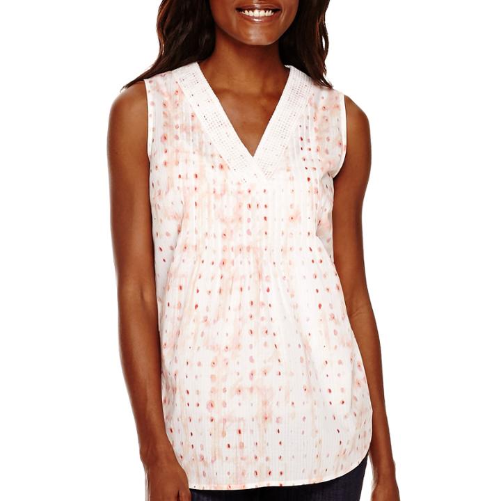 Liz Claiborne Pintuck Printed Tank Top - Tall