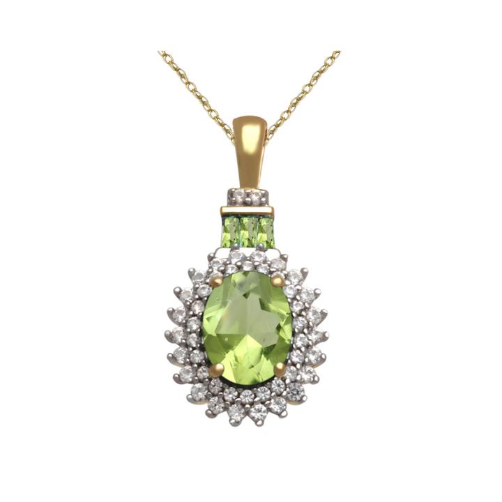 Genuine Peridot And Lab Created White Sapphire Pendant In 14k Gold Over Silver