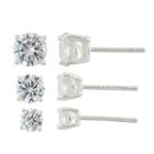 Diamonart 3 Pair 5 1/4 Ct. T.w. White Cubic Zirconia Sterling Silver Earring Sets
