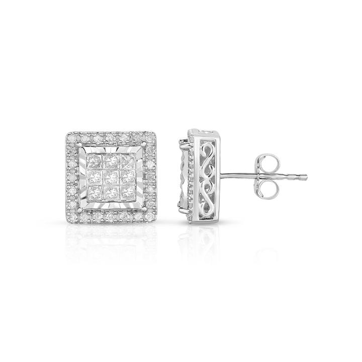 Trumiracle 1 Ct. T.w. Princess White Diamond 10k Gold Stud Earrings