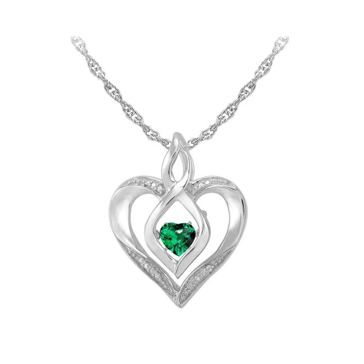 Love In Motion&trade; Simulated Emerald And Diamond-accent Heart Pendant Necklace