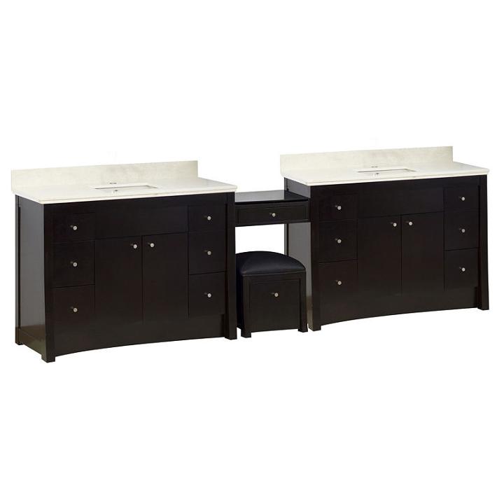 116.45-in. W Floor Mount Distressed Antique Walnutvanity Set For 1 Hole Drilling Beige Top Biscuitum Sink