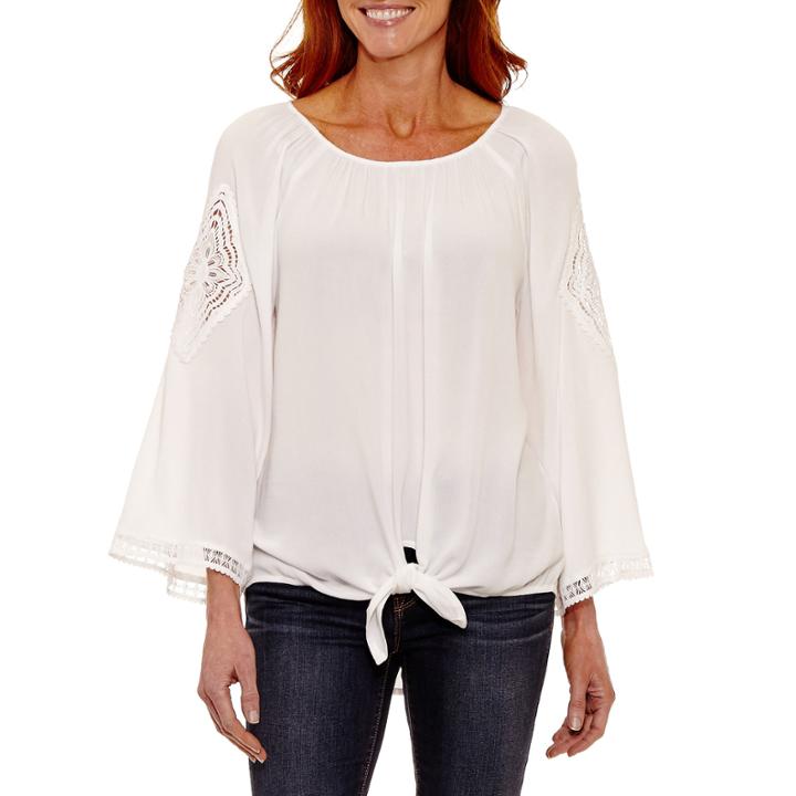 Lark Lane 3/4 Sleeve Scoop Neck Crepe Blouse