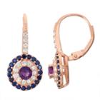 Genuine Amethyst & Lab-created Sapphire 14k Rose Gold Over Silver Leverback Earrings