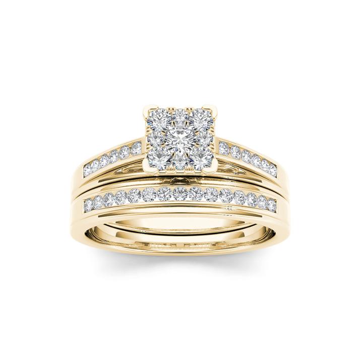 1/2 Ct. T.w. Diamond Square 10k Yellow Gold Bridal Ring Set