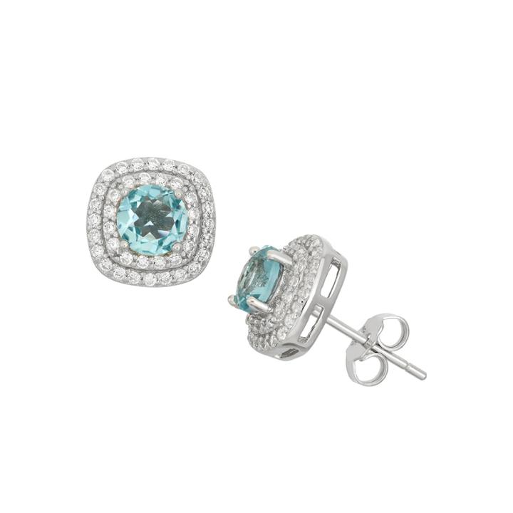 Simulated Blue Topaz & Cubic Zirconia Sterling Silver Earrings