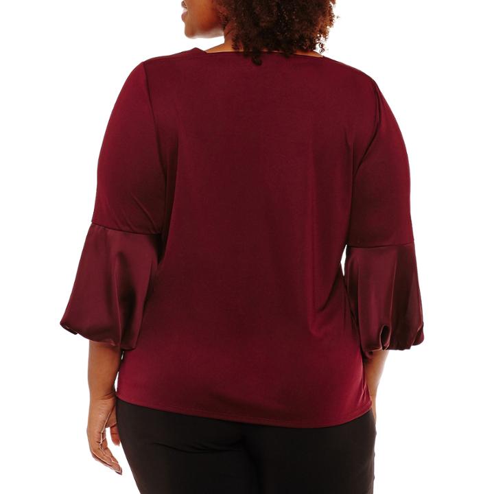 Worthington 3/4 Sleeve Square Neck Knit Blouse-plus