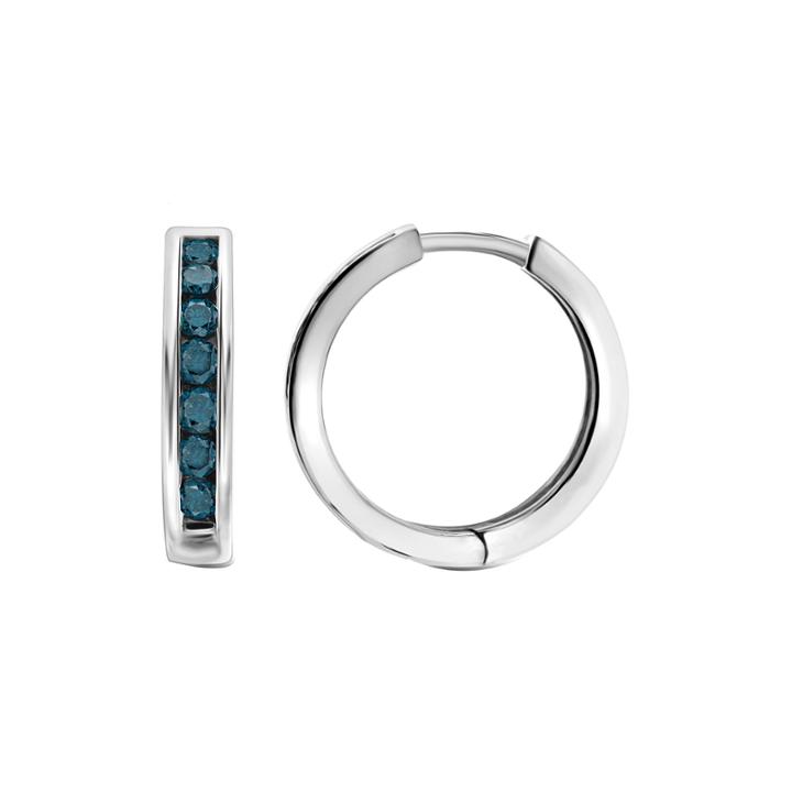 1 Ct. T.w. Color-enhanced Blue Diamond Sterling Silver Hoop Earrings