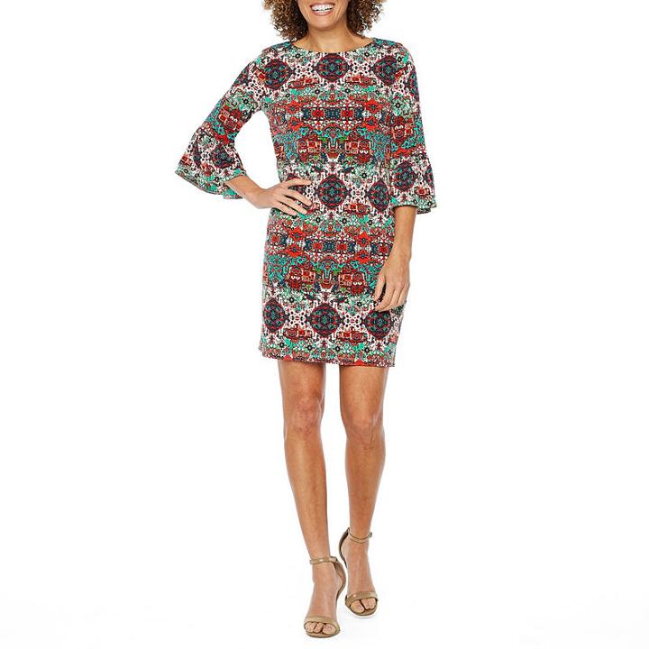 London Style 3/4 Sleeve Abstract Shift Dress
