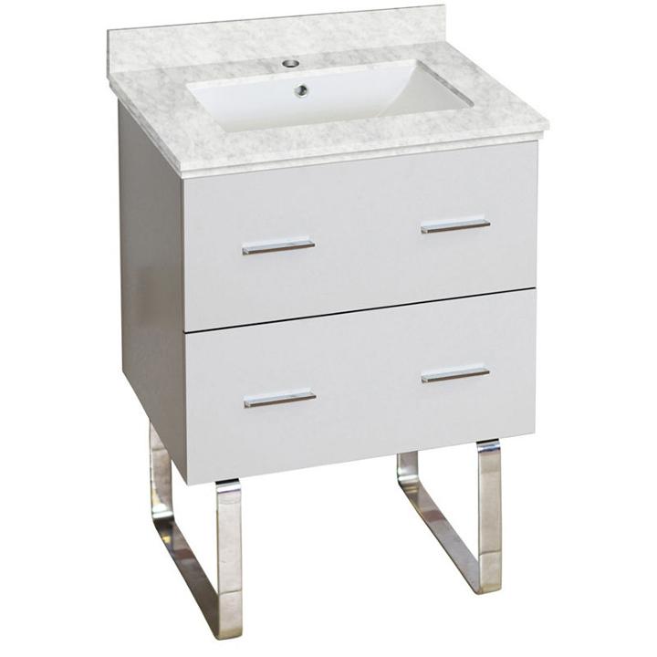 23.75-in. W Floor Mount White Vanity Set For 1 Hole Drilling Bianca Carara Top White Um Sink