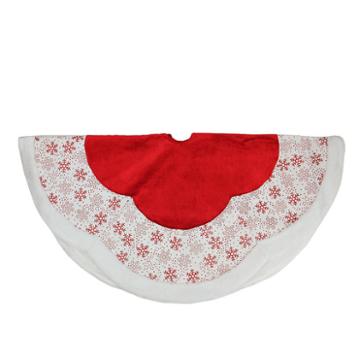 48 Country Cabin Red And White Glitter Snowflake Scallop Christmas Tree Skirt With Faux Fur Border