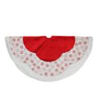 48 Country Cabin Red And White Glitter Snowflake Scallop Christmas Tree Skirt With Faux Fur Border