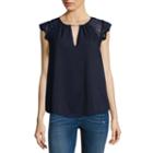Heart N Soul Short Sleevekeyhole Neck Crepe Blouse-juniors