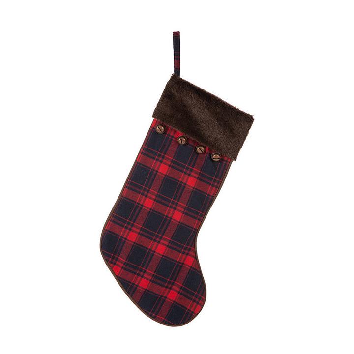 Glitzhome Plaid With Faux Fur Cuff Christmas Stocking