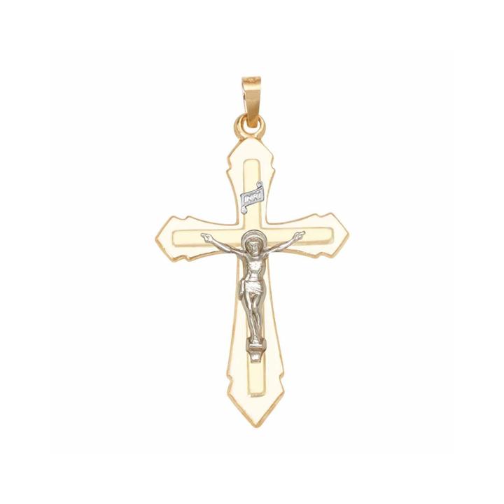 Religious Jewelry 14k Two-tone Gold Double Cross Crucifix Charm Pendant