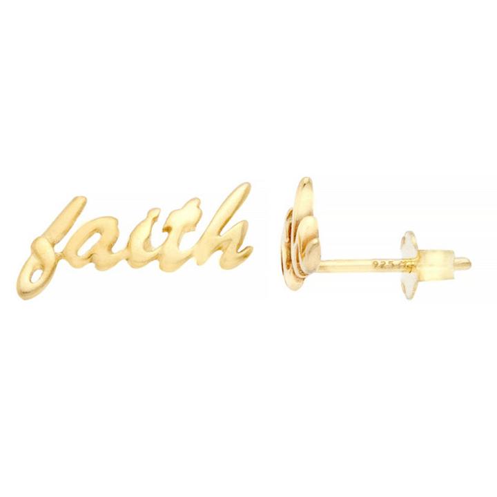 Itsy Bitsy Script Faith Earring 14k Gold Over Silver 8.4mm Stud Earrings
