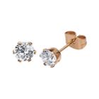 Cubic Zirconia 5mm Stainless Steel And Rose-tone Ip Stud Earrings