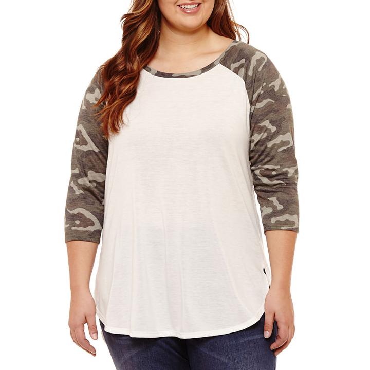 City Streets 3/4 Sleeve Raglan T-shirt- Juniors Plus