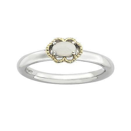 Personally Stackable Oval Genuine White Agate Two-tone Ring