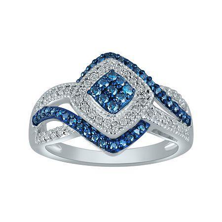 1/2 Ct. T.w. White And Color-enhanced Blue Diamond Sterling Silver Ring