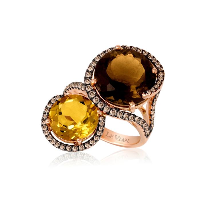 Limited Quantities Grand Sample Sale By Le Vian Chocolate Quartz, Cinnamon Citrine & 5/8 Ct. T.w. Chocolate Diamonds 14k Strawberry Gold Ring