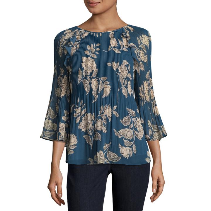 A.n.a 3/4 Sleeve High Neck Woven Floral Blouse