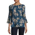 A.n.a 3/4 Sleeve High Neck Woven Floral Blouse