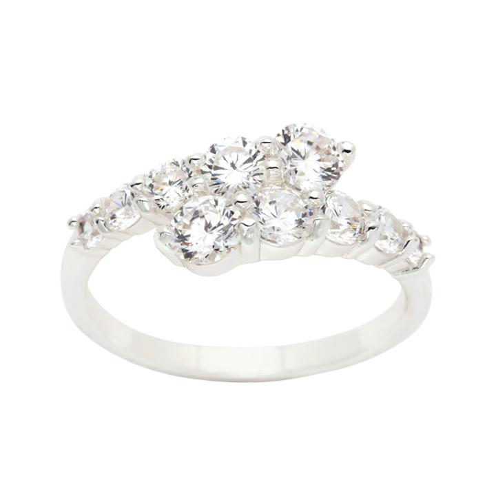 Sparkle Allure Womens Lab Created Clear Silver Over Brass Bypass Ring