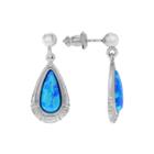 Simulated Blue Opal Sterling Silver Teardrop Dangle Earrings