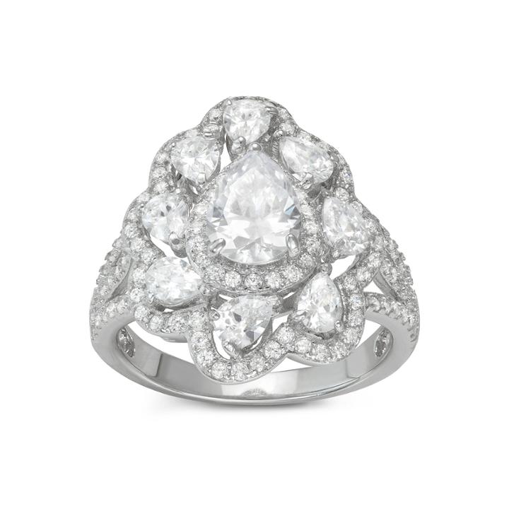 Diamonart Womens 3 1/2 Ct. T.w Lab Created White Cubic Zirconia Sterling Silver Cocktail Ring