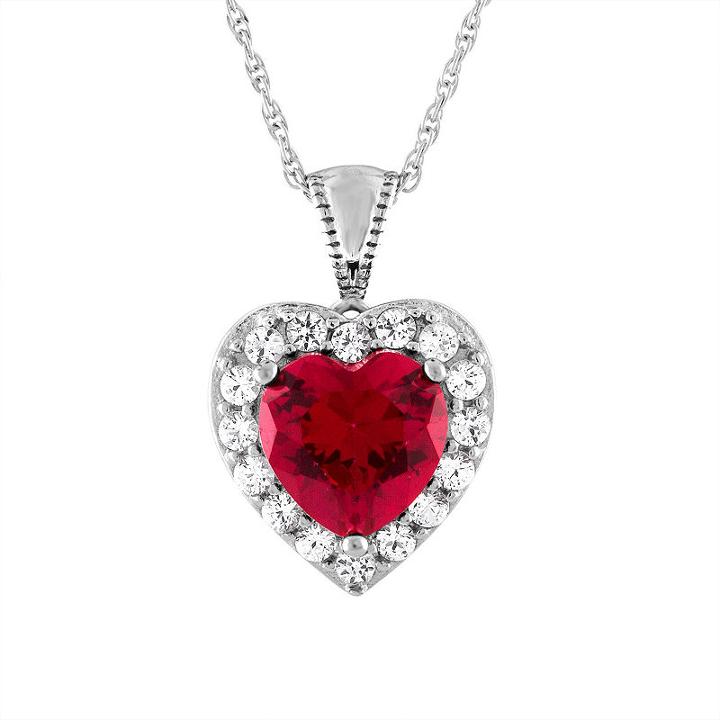 Womens Lab Created Red Ruby Sterling Silver Heart Pendant Necklace