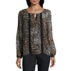 Alyx Long Sleeve Split Crew Neck Woven Blouse