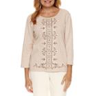 Alfred Dunner Twilight Point 3/4 Sleeve Embroidery Top
